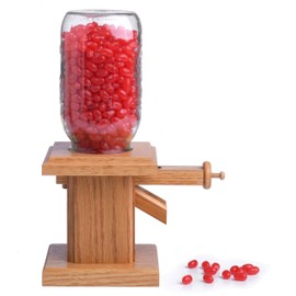 Handcrafted Amish Wooden Candy Dispenser Glass Jar Solid Oak Wood M&M's, Peanuts, Reese's Pieces, Skittles, Jelly Beans, Runts (Honey)