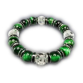 isigaii Natural Stone Green Tiger Eye Genuine Crystal Four God Hand Carved Rondel Approx. 0.5 inches (12 mm), Prayer Beads Bracelet, Power Stone