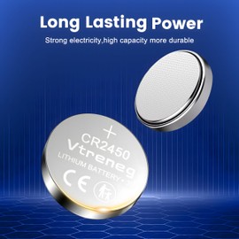 Vtreneg CR2450 Battery 5 Pack, High Capacity CR2450 3V Lithium Coin Cell Battery, Child Safety Package, Compatible with Key Fob, Remote Control, Watch, Candles, Door Sensor