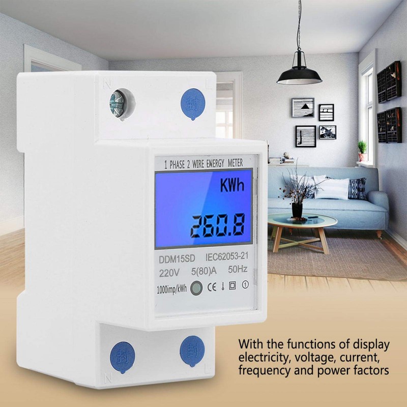 Medidor de energía 5-80A, DDM15SD Medidor de energía monofásico LCD