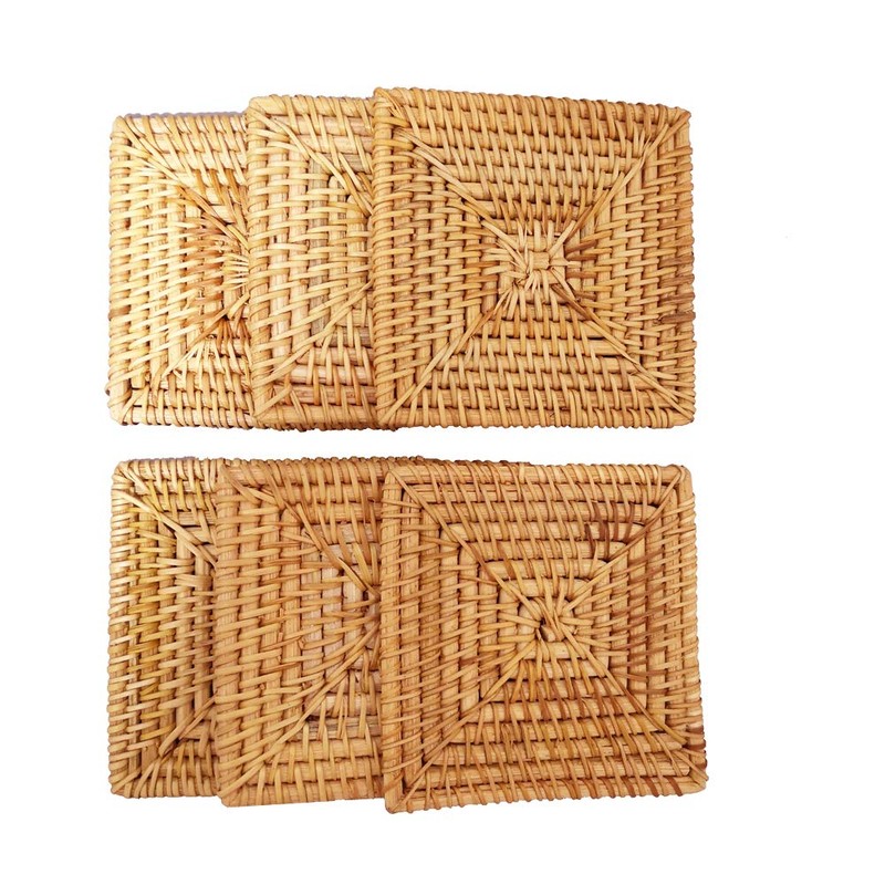 Handmade Square Rattan Drink Coaster-Rustic Style Decor Coaster for Dinning