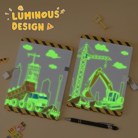 Truck Notebook Set - Luminous Journal Gift for Boys Kids School Travel Private Diary Hardcover A5 Lined Memos Writing Drawing Notepad Ballpoint Pen Stickers with Lock Keys