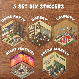 PHUKUEI 5 Sets 3D Sticker Scenes,DIY 3D House Scene Isometric Sticker Therapy, Cute Relaxing Game, Boredom Buster, Fun Relaxation Stress Relief Toys