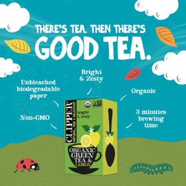 Clipper Tea Organic Fairtrade Green Tea Lemon - USDA Organic, Non-GMO, Fair Trade, Sustainable Caffeinated Tea, 1 Pack, 20 Unbleached Tea Bags