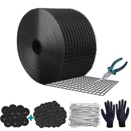 FUTRPOW Critter Guard for Solar Panels,6in x120ft Solar Panel Bird Guard with 100pcs Fastener Clips(1" 80pcs/1.5" 20pcs), 1/2in Fine Mesh Black PVC Coated Critter Guard with Gloves and Pliers