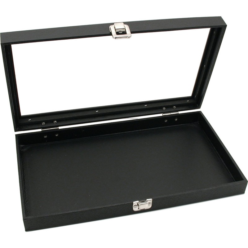 Glass Top Jewelry Display Case Box White 50 Gem Jars