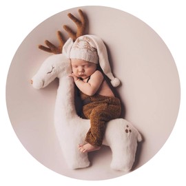 Christmas Creative Elk Posing Pillow Newborn Photography Props Newborn Shooting Elk Antler Pillow Baby Room Pillow Decoration Infant Photo Studio Posing Props (Beige)