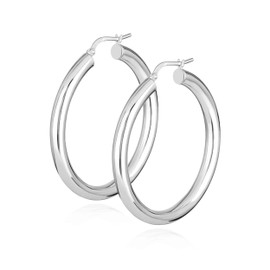 NKlaus Pair of Hoop Earrings 925 Silver Round 4 mm Wide Elegant Women's Earrings - Timeless Style for Women, Ideal for Elegant Outfits, Sterling Silver