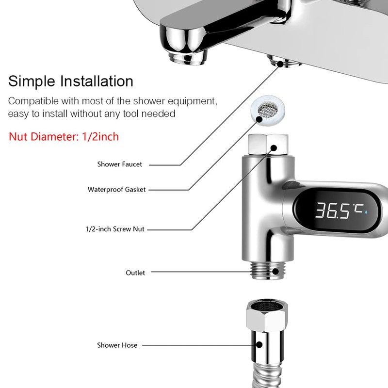 Shower Thermometer, LED Digital Shower Temperature Display 0~100℃ Baby Bath