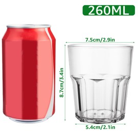 AHAQU 16PCS 260ml Plastic Tumblers, 9oz Unbreakable Acrylic Drinking Glasses, Reusable Clear Plastic Cups for Picnics, Camping, BBQ’s, Parties
