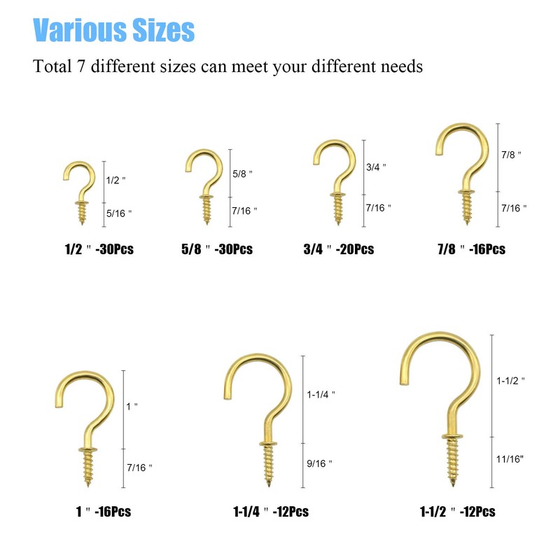 Cup Screw Hooks for Hanging, DYWISHKEY 136PCS 7 Sizes Cup