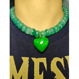 Chunky Colorful Beaded Statement Boho Chokers Necklace Heart Pendant Pink Green Yellow Brown Fashion Jewelry (Green)