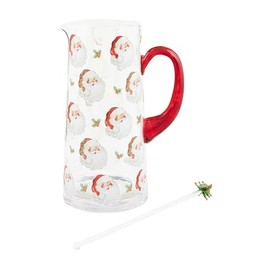 Mud Pie Santa Glass Pitcher; pitcher 60 oz | stirrer 10 1/2"
