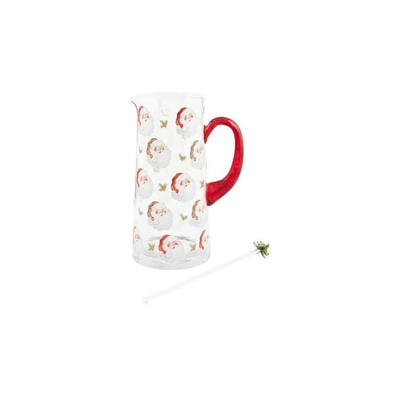 Mud Pie Santa Glass Pitcher; pitcher 60 oz | stirrer