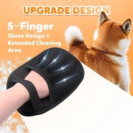 Pet Hair Removal Glove | Electrostatic Reusable Cat & Dog Magic Brush Hair Remover Tool for Furniture, Carpet, Couch | Upgraded 5-Finger Design | Gentle Grooming Tool for Pets(Eco-Friendly) (2 PCS)