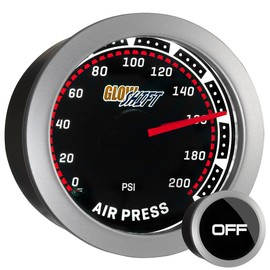 GlowShift Tinted Series 200 PSI Mechanical Air Pressure Gauge - White LED Backlit - Smoked Lens - for Air Ride Suspension Systems - 2-1/16" 52mm