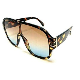 Dweebzilla Futuristic Oversized One Piece Lens Shield Aviator Sport Sunglasses (Tortoise & Gold Frame, Orange Blue Gradient Lens)