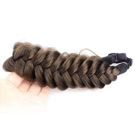 Gledola Messy Synthetic Hair Braided Headband Classic Chunky Wide Braided Headband (Dark Brown)