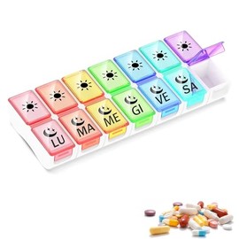 GeekerChip Tablettenbox 7 Tage 2 Fächer,Pillendose 7 Tage Medikamentenbox,Morgens Abends 14 Fächer Pillenbox Medikamentendosierer(Italiano Version)