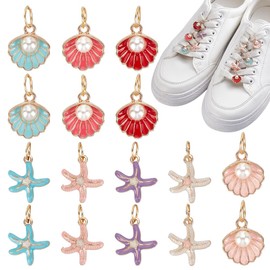 AHANDMAKER 16 Stück Schnürsenkelanhänger In Muschel Und Seesternform. Legierung Emaille Ozean Thema Shell Schuh Dekoration Charms Seestern Muschel Anhänger Für Die Schmuckherstellung Am Sommerstrand