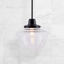 Linea di Liara Large Glass Pendant Lighting for Kitchen Island Lavagna Farmhouse Kitchen Lighting Vintage Schoolhouse Globe Matte Black Pendant Light Fixture, Clear Pendant Lamp Shade, Bulb Included
