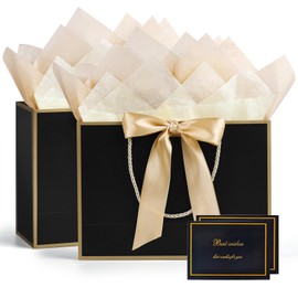 JMANNI JMANNI Gift Bags, Medium Gift Bags with Tissue Paper, 2Pcs Gift Bags Medium Size with Handle and Bow Ribbon for Any Birthday,Weddings, Mothers Day & Special Occasion 11''x7.87''x4''(Golden-Black)