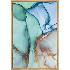 Color-Banner Framed Canvas Print Wall Art Green, Orange & Blue Watercolor Explosion Abstract Shapes Illustrations Modern Art Chic Multicolor for Living Room, Bedroom, Office - 24"x36" Natural