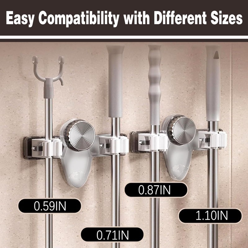 yunanwa 6PCS Broom Holder Mop Hanger Wall Mount, No Drill
