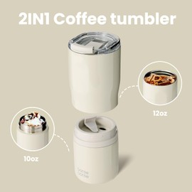 BOTTLE BOTTLE Stainless Steel Tumblers with Handle, Insulated Tumblers with 2 Lids, 22oz 2IN1 Coffee Tumbler for Home Office and Party, Travel Tumblers for Woman and Man as Gifts(Cream)