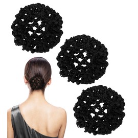 PENTA ANGEL Hair Bun Covers 3Pcs Elastic Crochet Knit Invisible Hair Nets Snood Accessory for Women Girls Dance Ballet Skating (Black, 8cm)