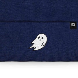 DALIX Embroidered Ghost Beanie Cap Cuffed Knit Hat Women in Navy Blue