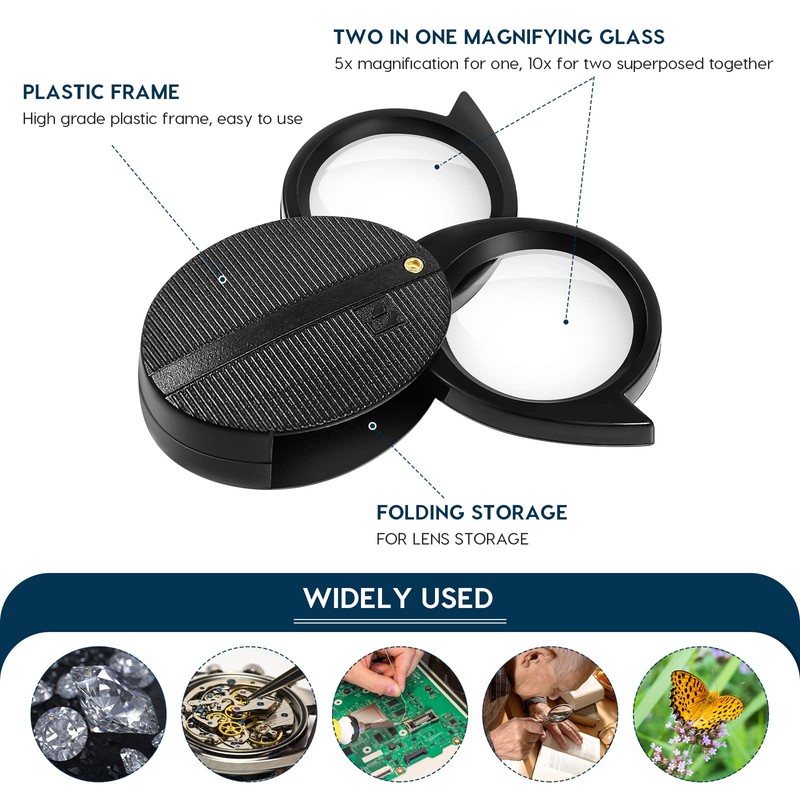 ULTECHNOVO Folding Pocket Magnifying Portable Handheld Optical Glass Crafts Magnifier