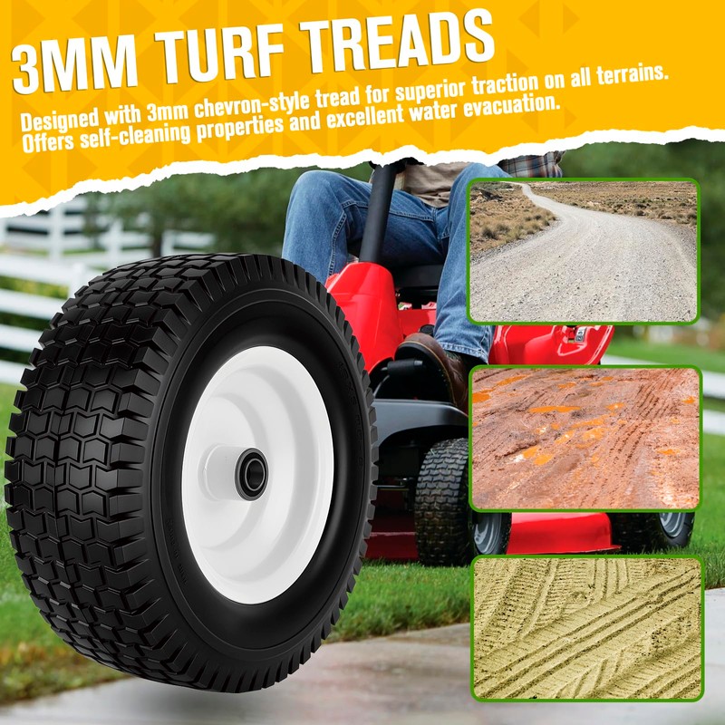 13x5.00-6 Flat Free Tire and Wheel with 3/4" & 5/8"