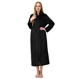 SIORO Women Zipper Robe Long Sleeves Loungewear Dress Full Length Sleepwear Fleece Housecoat Nightgown Long Bathrobe S-XL