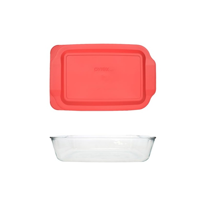 Pyrex 233-D 5 Qt Glass Baking Dish and 233-PC Red