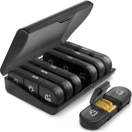 Black Portable Daily Pill Organizer & Supplement Travel Case Pill Organizer