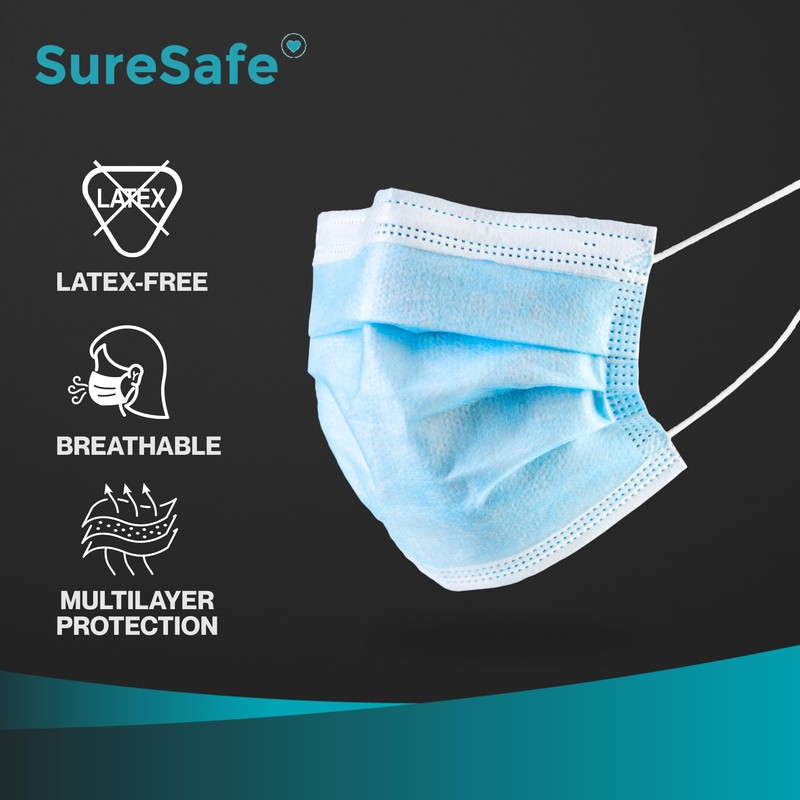 SureSafe 50 PCS ASTM Level-3 Masks Disposable, Blue face mask,