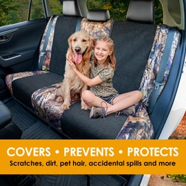 LPI Truck Mossy Oak Camo Rear Bench Car Seat Cover Towel Protector; Protects Seats from Sweat, Dirt, Dogs, Kids; Heavy Duty, Universal Fit for Cars SUVs MiniVans Trucks, EZ fit, Non Slip Grip