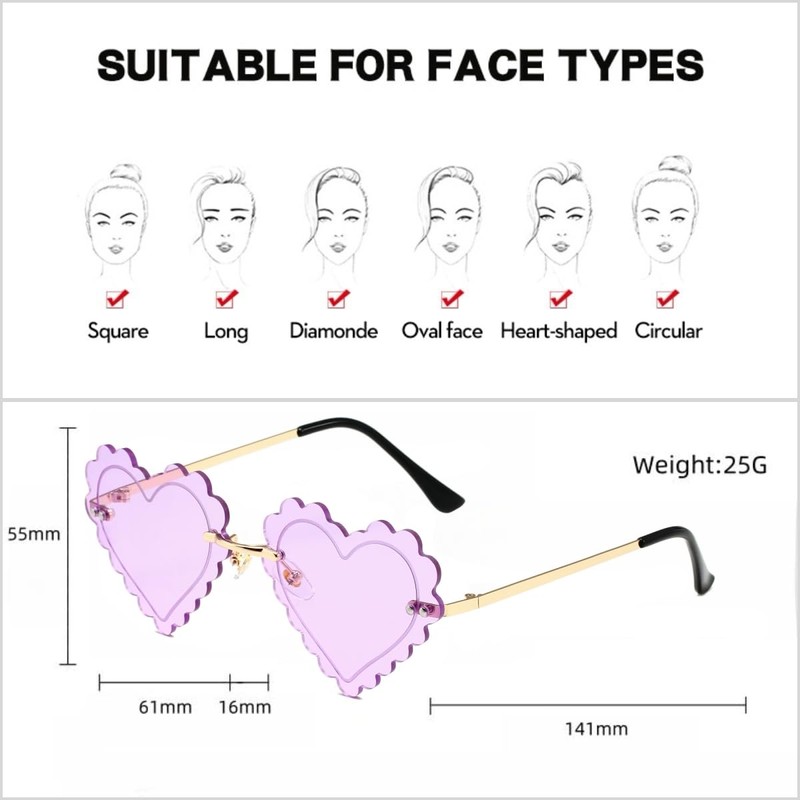 QVKUUT Stylish Irregular Rimless Heart Shape Sunglasses for Party and