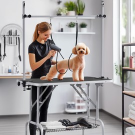 Yaheetech 36'' Pet Grooming Table for Dogs Adjustable Height Portable Trimming Table Drying Table w/Arm/Noose/Mesh Tray Maximum Capacity Up to 265Lb, Black