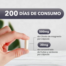 Citrato de Magnesio 500mg - Una cápsula al día - 200 Cápsulas de Fácil Absorción - Citramag S&V