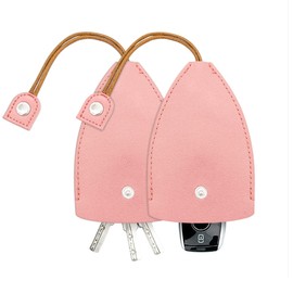 Car Key Case, 2PCS Creative Pull-Out Key Sleeve Keychain Bags, PU Leather Large-Capacity Protective Key Holder Hook (Pink)
