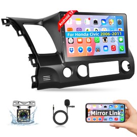 Podofo for Honda Civic 2006 2007 2008 2009 2010 2011 Android Car Stereo Radio 10.1" Touch Screen Bluetooth Car Audio Receivers with GPS Navigation WiFi Mirror Link FM Radio EQ + Backup Camera & Mic