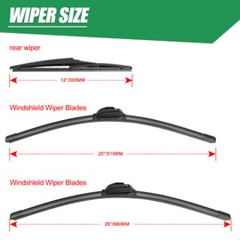 CXYUGUA Double Sided Rubber Strips windshield wipers, Replace for 2008-2019 Highlander,2011-2021 GX460,Wiper Blades Replacement-26"/20"/12" (Set of 3) U/J HOOK,Will Last 2x As Long