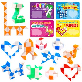 WorldBazaar Valentine's Day Cards with Snake Cube Puzzle for Kids Boys 24 Sets Valentine‘s Day Cards for Kids Classroom Exchange Goodie Bag Stuffers Valentine's Party Favors