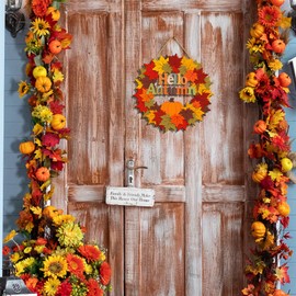Hello Autumn Wooden Hanging Sign Maple Tree Front Door Sign Autumn Thanksgiving Welcome Sign for Harvest Indoor Outdoor Home Porch Wall Decor (Brown)