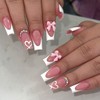 Viugex 24Pcs Pink Press on Nails Long Coffin, White French