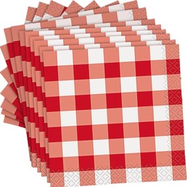 Unique Red Gingham Beverage Napkins (Pack of 16) - Charming, Eco-friendly Party Napkins - Perfect for Picnics, BBQs, and Special Occasions
