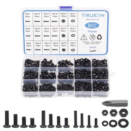 TRUEIN M3 M4 M5 Self-Tapping Screws, 801 Pieces Cross Head Screws Nuts Assortment Kit Flat Head Screws and Nuts Washers Set with Screwdriver for Home Use