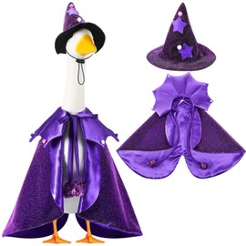 Sunnymove Halloween Witch Porch Goose Outfit with Glitter Witch Hat and Cloak Yard Goose Outfits for 23" 17" Cement Plastic Statue Geese Duck Decorations